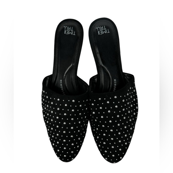 Womens Time And Tru Mule Black & Silver Studded Sz 11 Memory Foam Slip On Slide - Picture 5 of 11